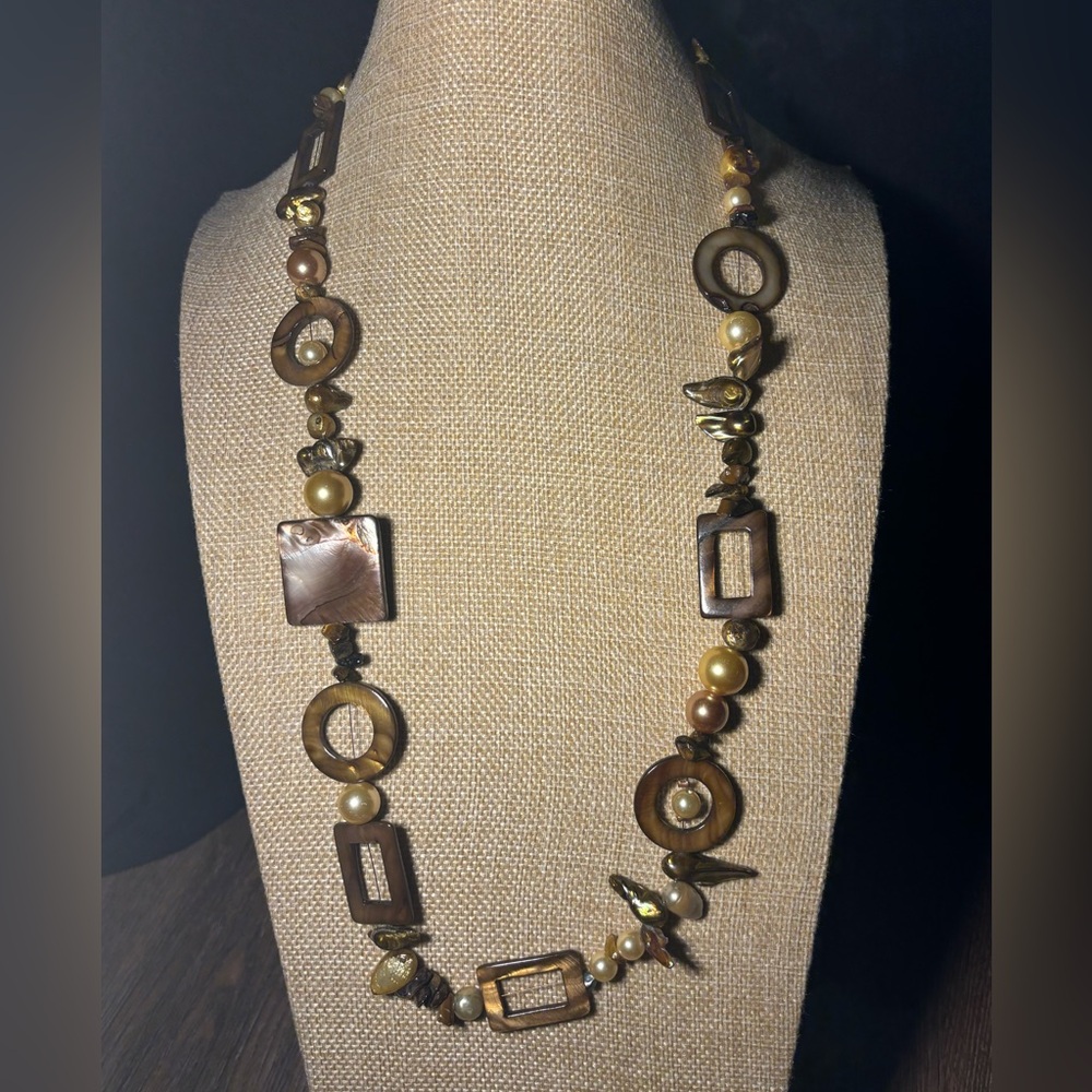 Gold🤩 Bronze🤩Statement Necklace with Mixed-Semi precious stones,shells,pearls 🥰